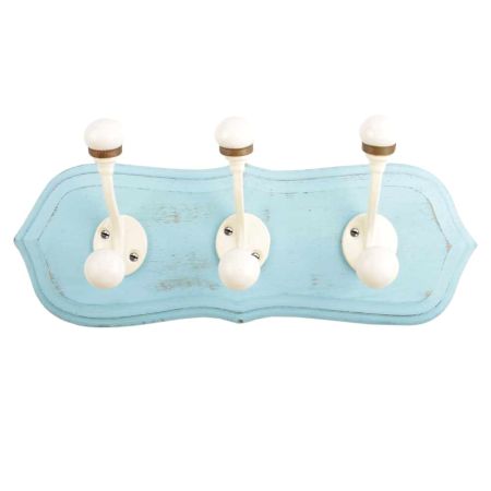 Turquoise Cream Double Loop Ceramic Iron Wooden Hooks
